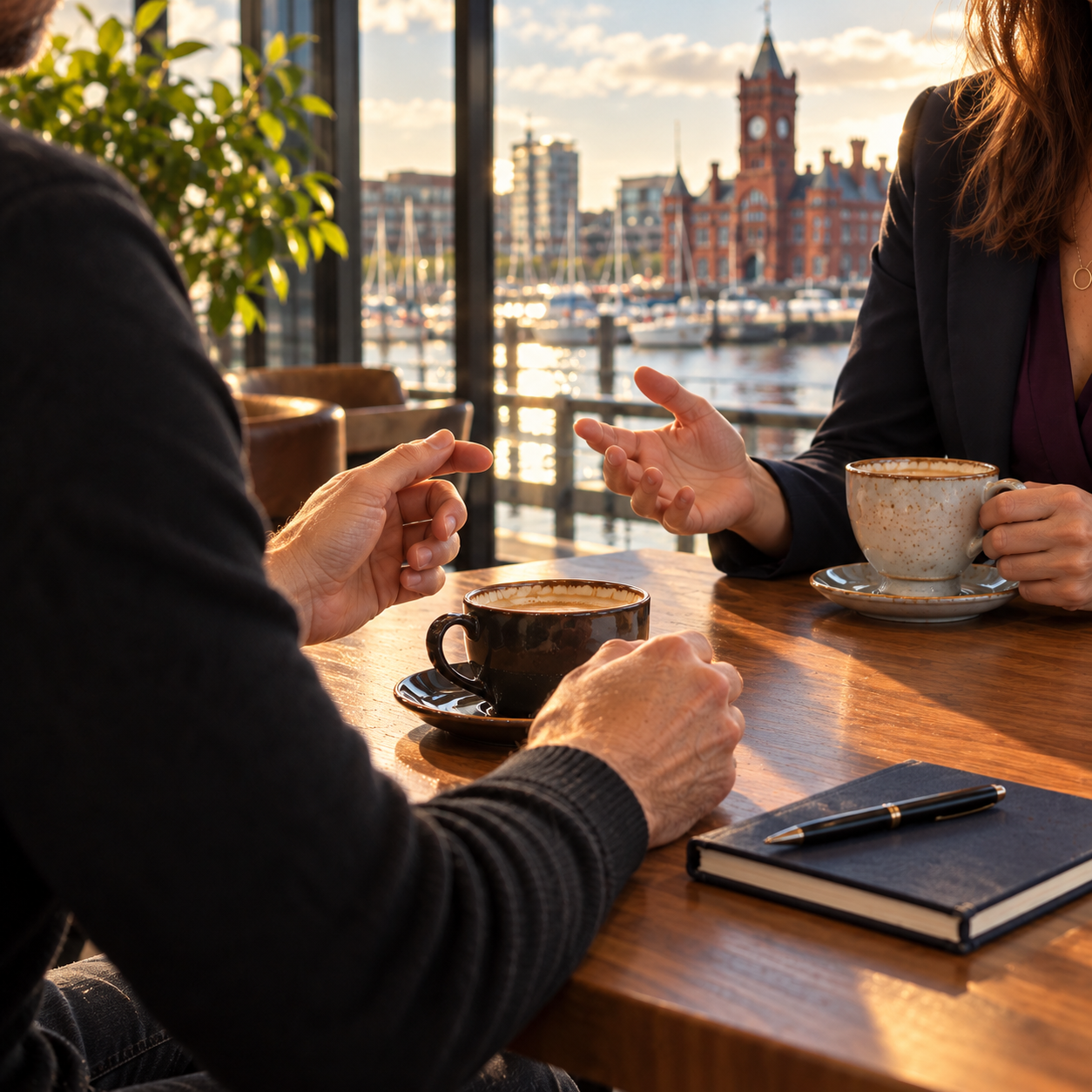 Cyber Security advisory conversation over coffee in Cardiff